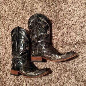 Circle G Black and Brown Heeled Boots with gold details